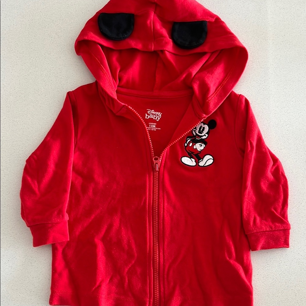 Mickey Mouse Disney Red Sweatshirt with Hood and Zipper